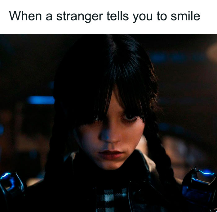 Wednesday Netflix meme about smiling