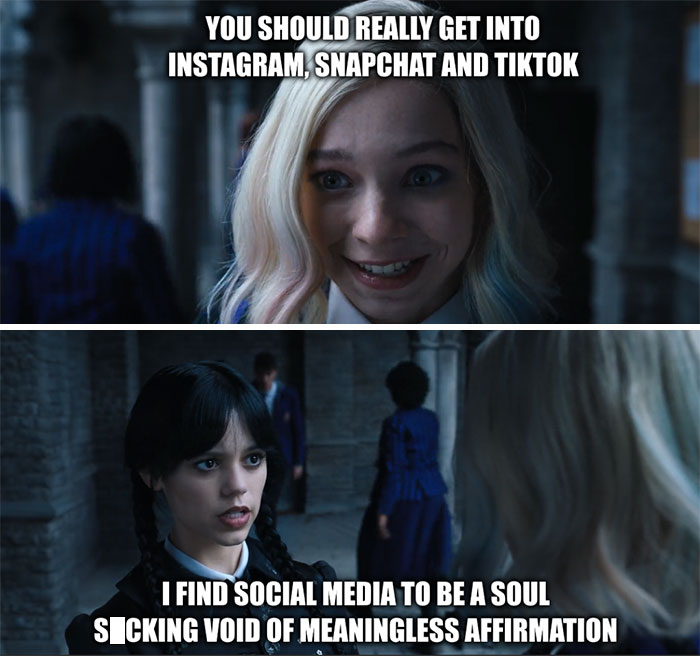 Wednesday Netflix meme about social media