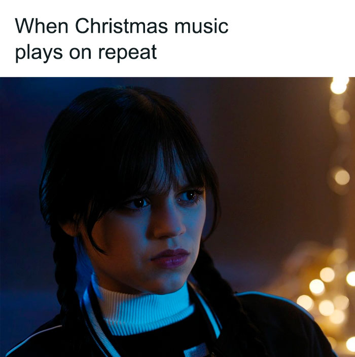 Wednesday Netflix meme about Christmas music