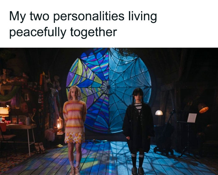 two personalities Wednesday Netflix meme