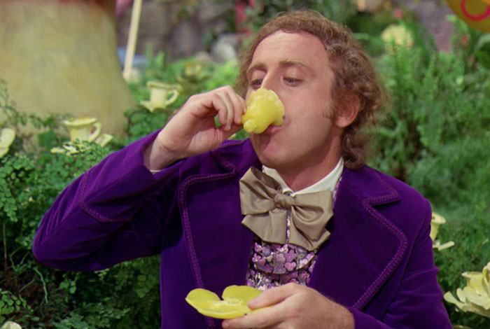 Willy Wonka drinking hot chocolate 