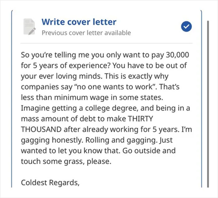 “Touch Some Grass, Please”: Job Applicant Hits Back At Insulting Job Offer With Cover Letter
