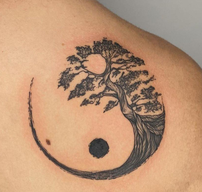 Yin Yang Bonsai Tree Tattoo