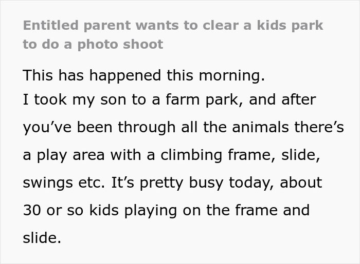 “Entitled Parent Wants To Clear A Kids’ Park To Do A Photoshoot”