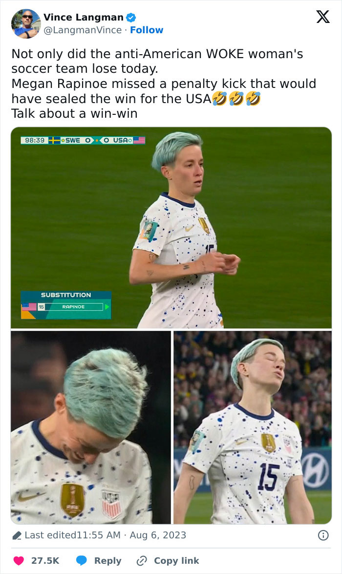 Megan Rapinoe Misses The World Cup’s Penalty Shot, Is Slammed By Fans For Confusing Reaction