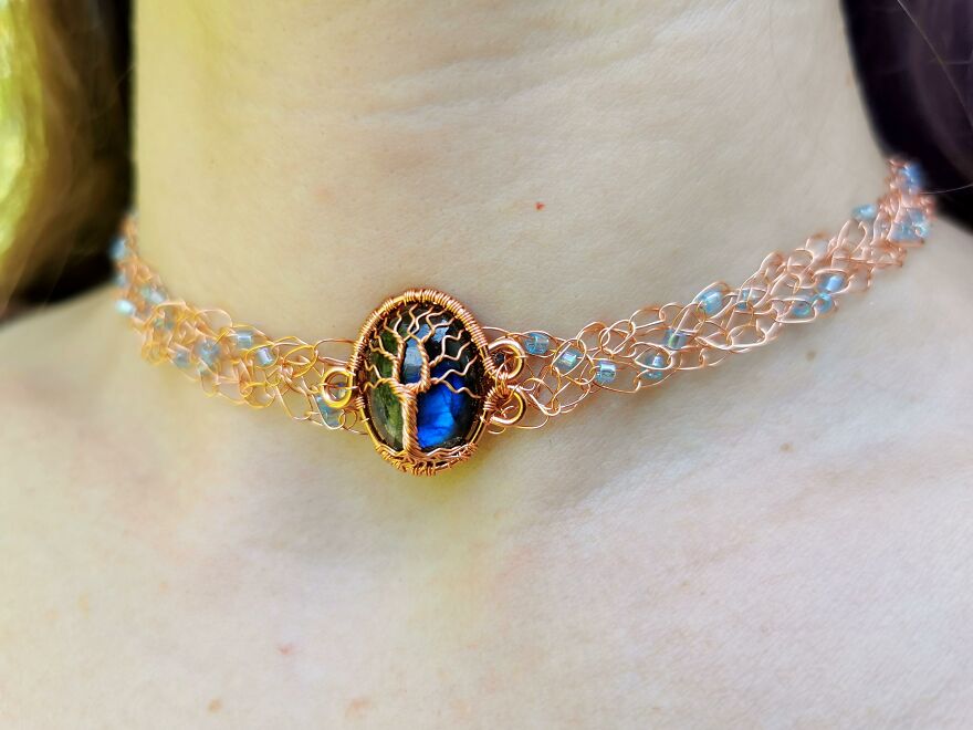 I Crocheted With Copper Wire To Make This Necklace.