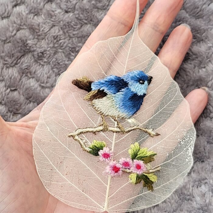 Bluebird On A Bodhi Skeleton Leaf