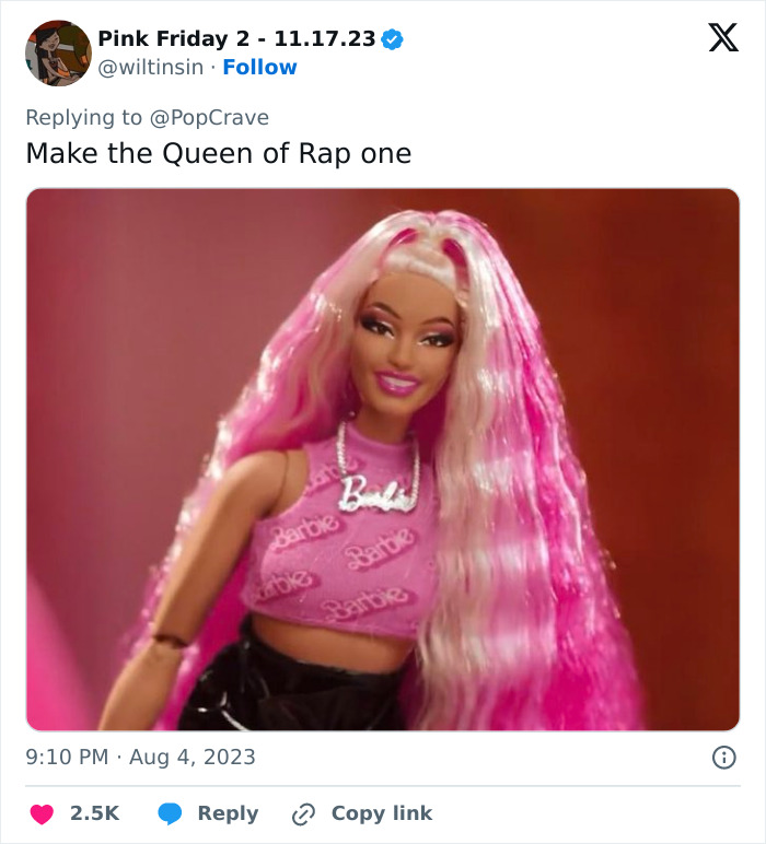 A movie-inspired Barbie doll with long pink hair, wearing a detailed outfit, trending among fans. A movie-inspired Barbie doll with long pink hair, wearing a detailed outfit, trending among fans.