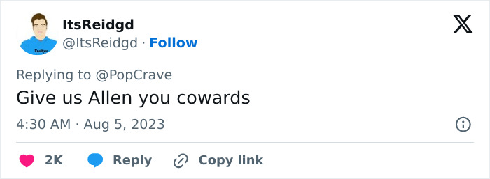 Tweet by user ItsReidgd requesting an Allen doll in response to Mattel's Weird Barbie release. Tweet by user ItsReidgd requesting an Allen doll in response to Mattel's Weird Barbie release.