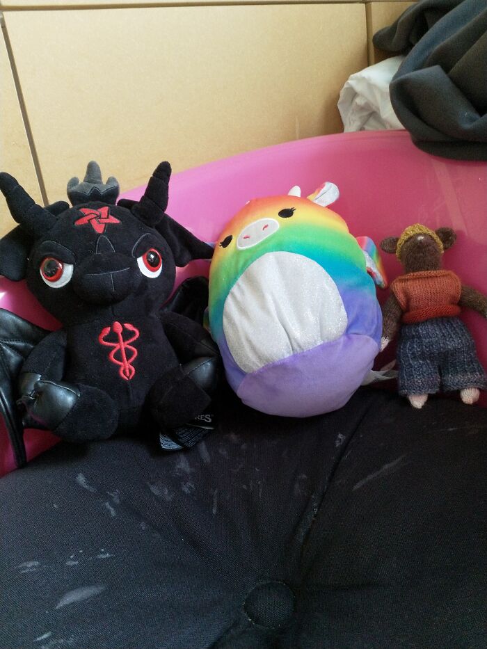 From Left To Right: Belphegor, Calypsa (The Gay Dragon) And Sybil (My Mum Knitted Her!!) :)