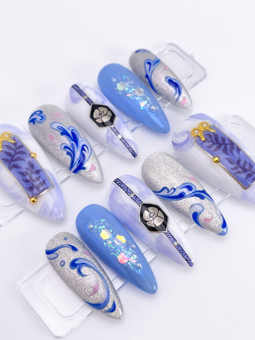 Genshin Impact Ayato Inspired Nail Set