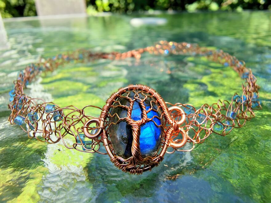 I Crocheted With Copper Wire To Make This Necklace.