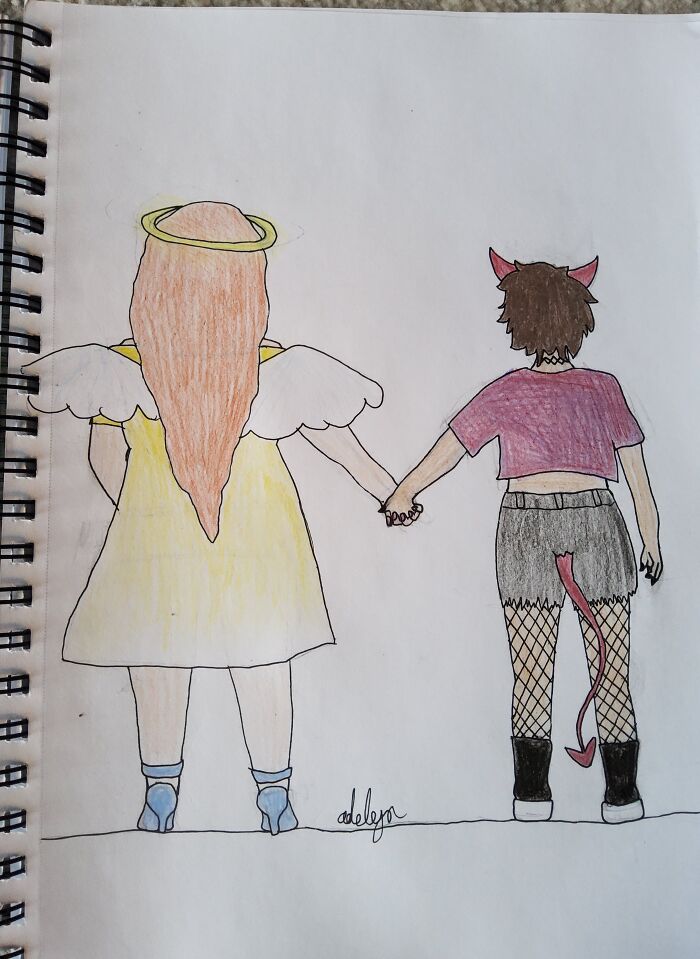 A Drawing I Did, An Angel And A Devil Falling In Love