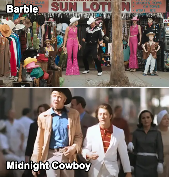 When Barbie And Ken Find Their Cowboy Outfits In Venice Beach, The Scene Is An Homage To Midnight Cowboy (1969) When Joe Buck Arrives In NYC And Has A Fish-Out-Of-Water Experience