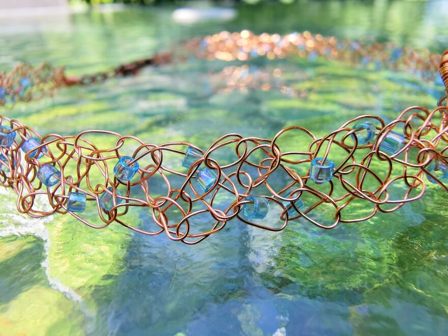 I Crocheted With Copper Wire To Make This Necklace.