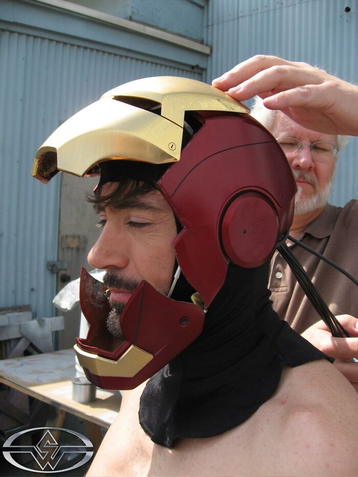 Robert Downey Jr Testing The Original Iron Man Helmet
