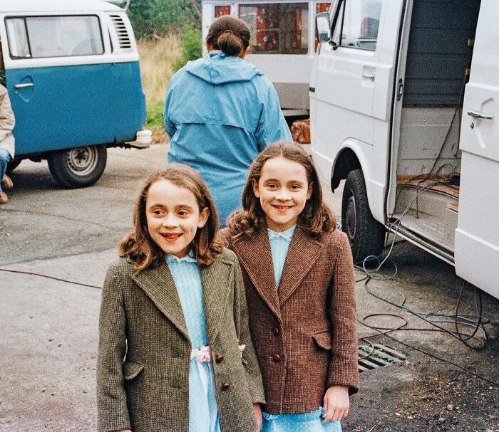 The Burns Twins Outside The Huge Maze On The Set Of 'The Shining'