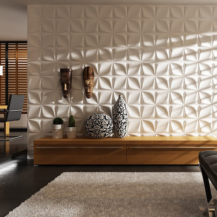 White 3D geometric textured wall art in living room