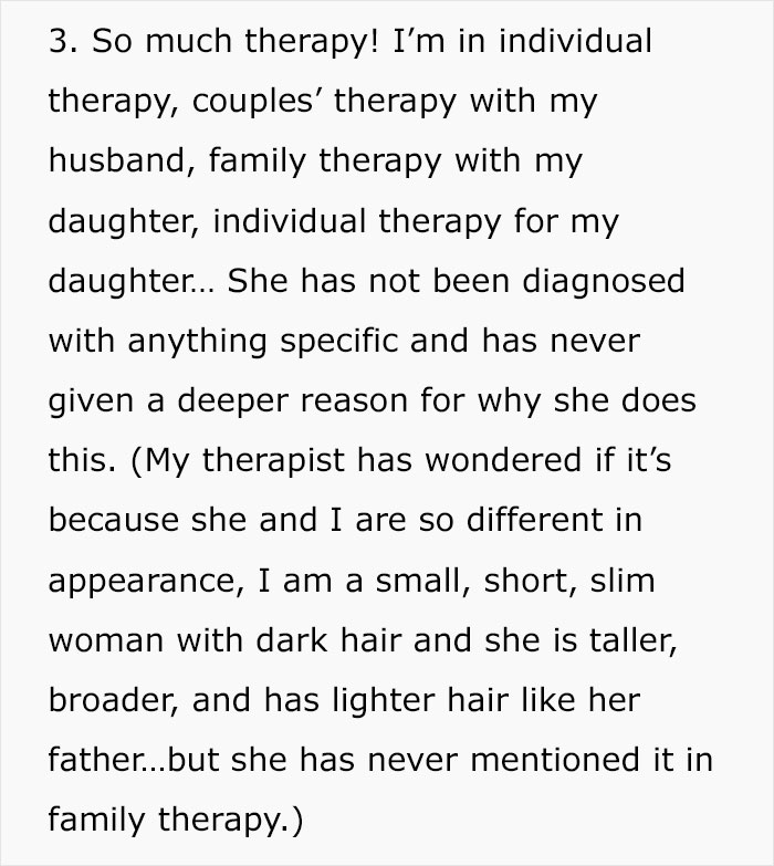 Text discussing a mom’s challenges with her 14-year-old daughter, therapy sessions, and family dynamics issues. Text discussing a mom’s challenges with her 14-year-old daughter, therapy sessions, and family dynamics issues.