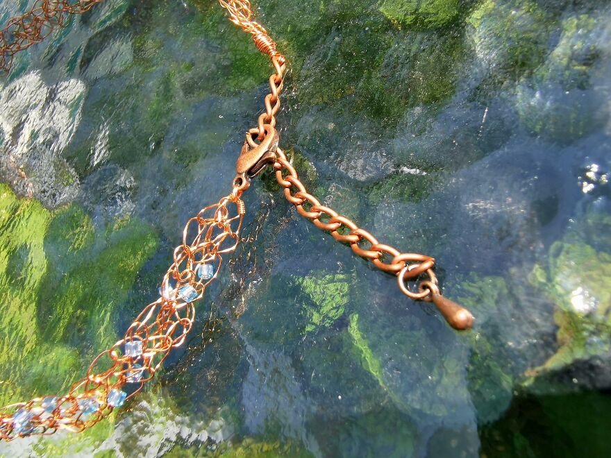 I Crocheted With Copper Wire To Make This Necklace.