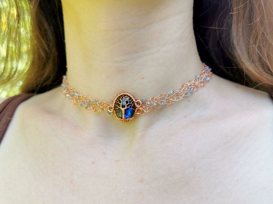 I Crocheted With Copper Wire To Make This Necklace.