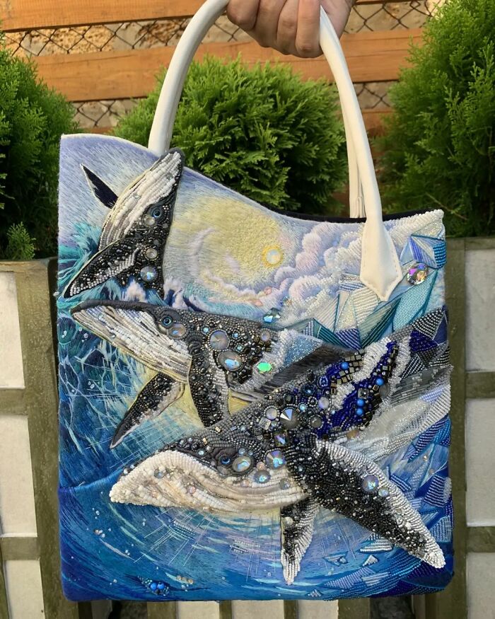 Hand-Embroidered Handbag With Whales