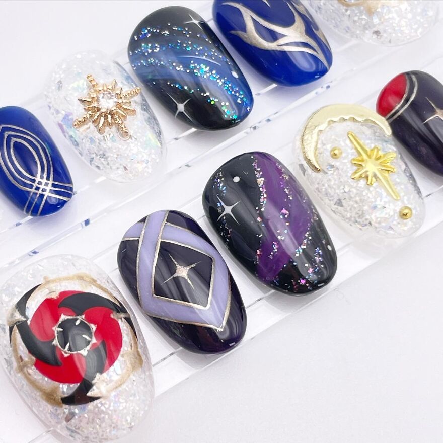 Genshin Impact- Scaramouche/ Wanderer Inspired Nail Art Set