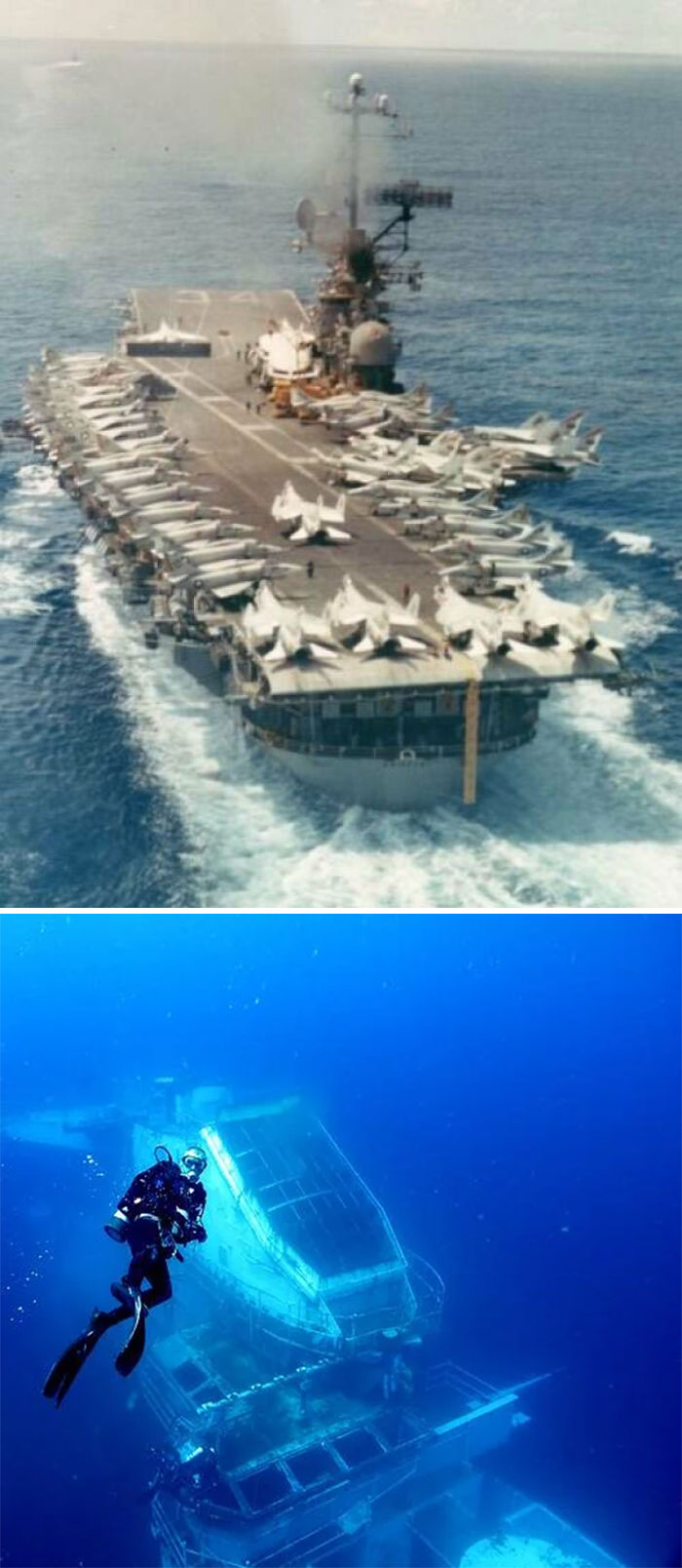 Today At Work I Learned About An Aircraft Carrier Which The Us Intentionally Sank Off The Florida Coast In 2006, To Create An Artificial Reef. The Reef Project Was Quite Successful! But God, The Photos Make Me Quiver