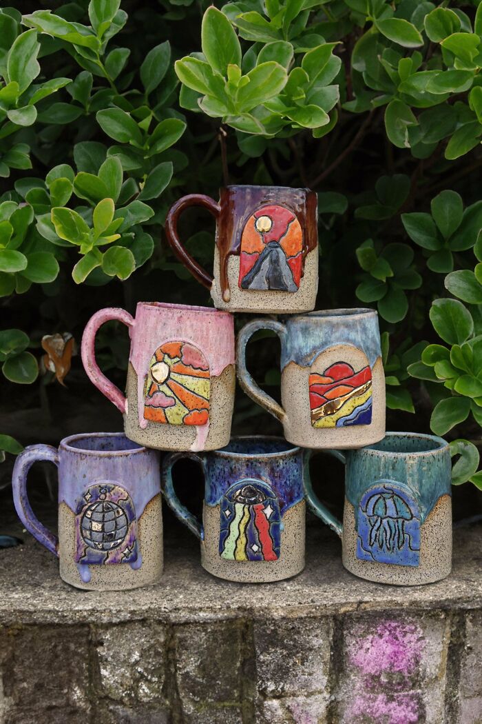 Some Mugs I Made That Are Inspired By Stained Glass Window Art