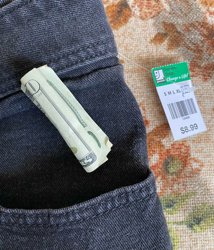 I Found A Crisp $20 In The Pocket Of These Thriftstore Jeans When I Got Home! And Green Tags Were 75 Percent Off. A Great Haul For Me