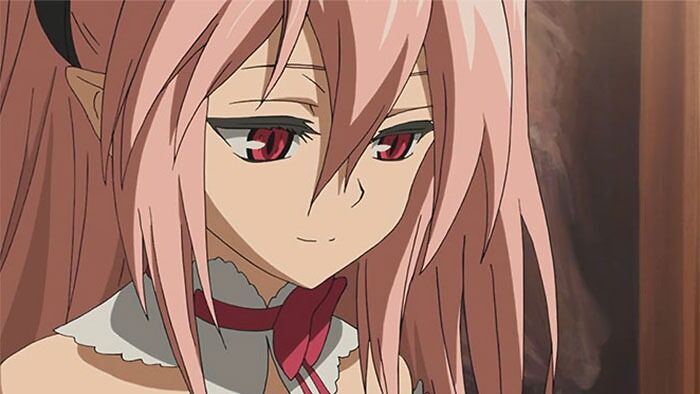 Close-up of a pink-haired female anime character with red eyes, often listed as a favorite among fans.