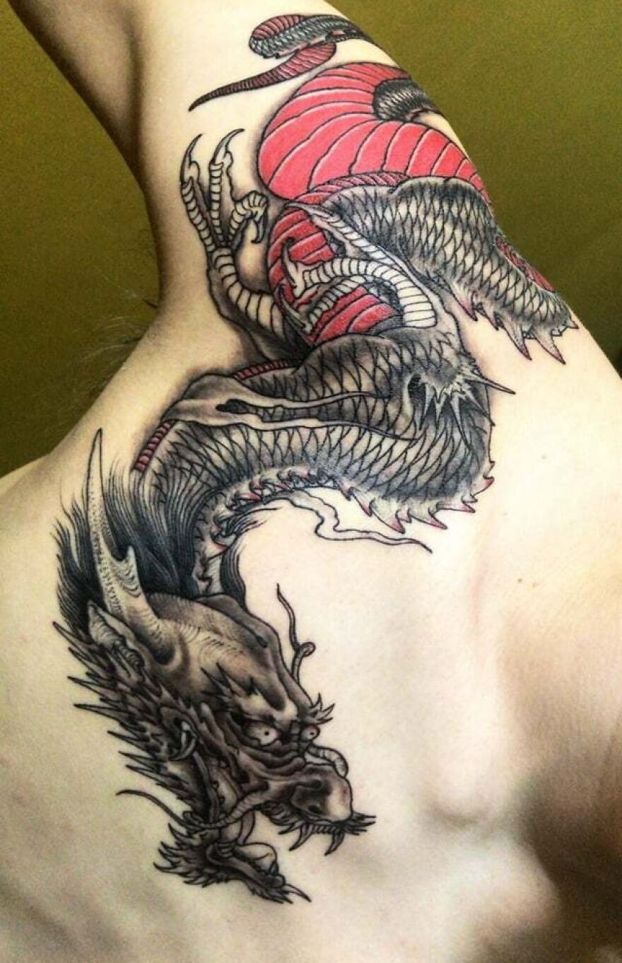  chinese dragon tattoo with a crimson belly