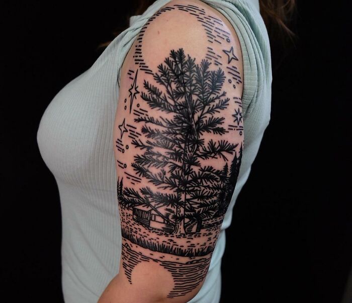 Small hut in the woods tattoo