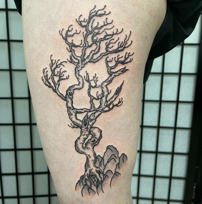 Gnarled oak tree tattoo