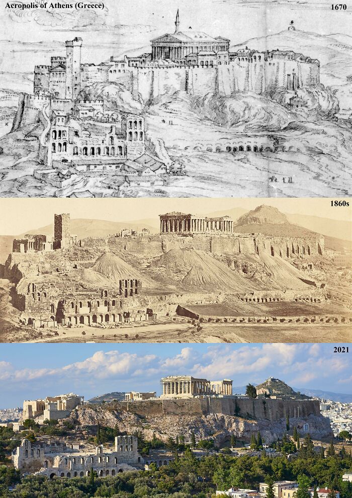 Acrópolis de Atenas (Grecia) 1670-1860-2021