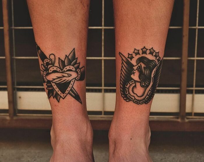 American traditional leg tattoos