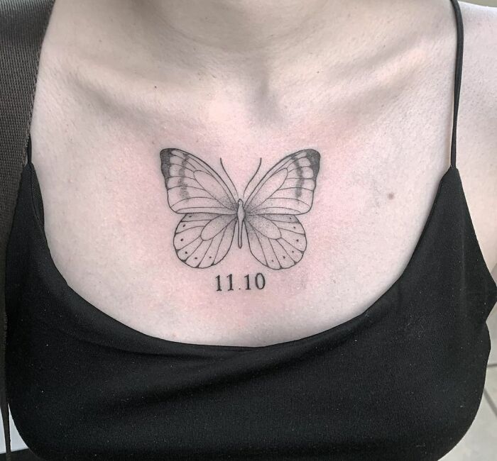 Butterfly and date chest Tattoo