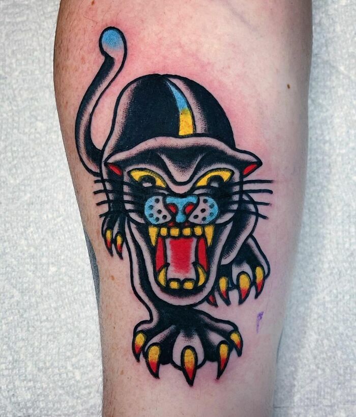American traditional black panther tattoo