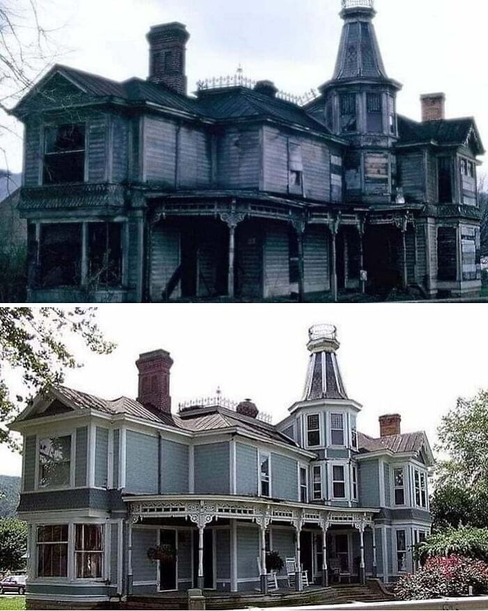 Casa victoriana abandonada y ahora restaurada en Rarden, Ohio, EEUU