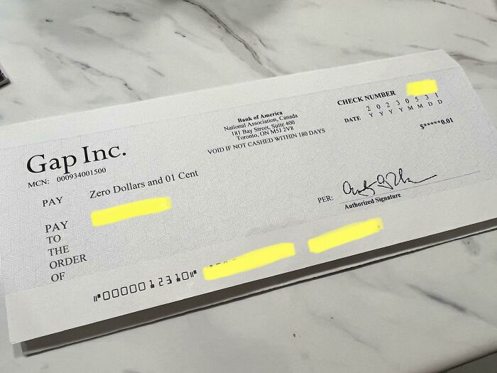 The Gap Sent Me A Check For $0.01 With With No Explanation