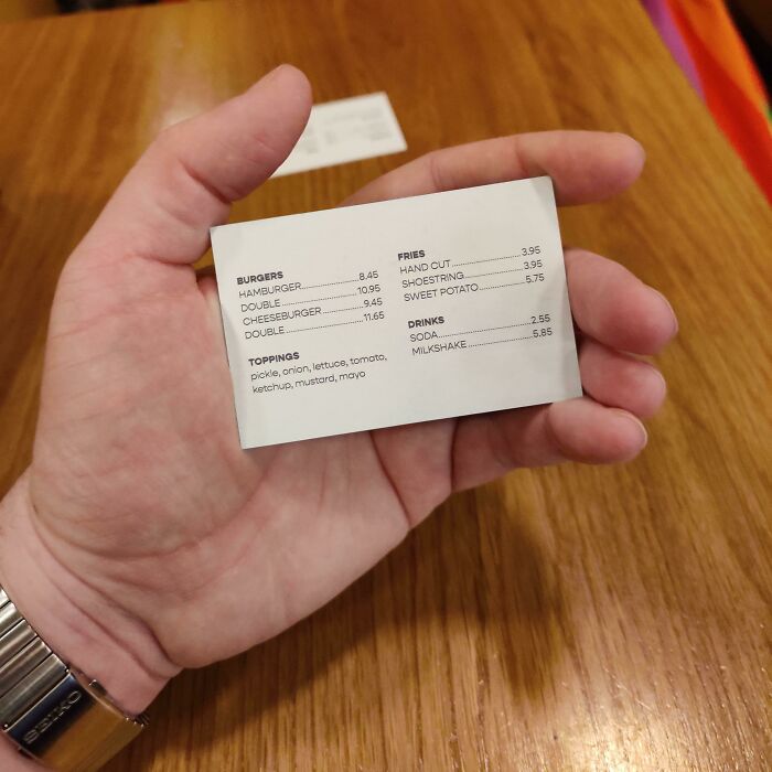 This Restaurant Only Prints Their Very Short Menus On Business Cards