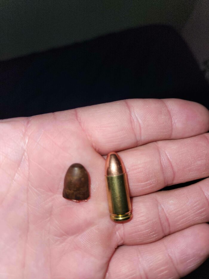An Unfired 9mm Bullet Next To The One That Was Inside Me For 4 Years