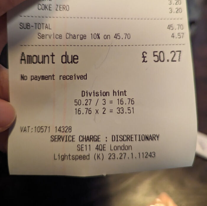 Receipt With Division Hint