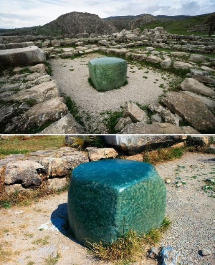 The Mysterious Green Stone Located At The Great Temple In Hattusa, Turkey, The Former Capital Of The Hittite Empire, Has Perplexed Researchers Due To Its Unknown Origins And Unclear Historical Significance