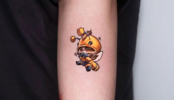 Honey Beemo From League Of Legends Arm Tattoo