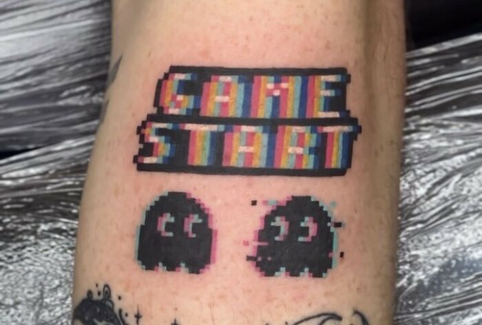Pac-man Game Start Leg Tattoo