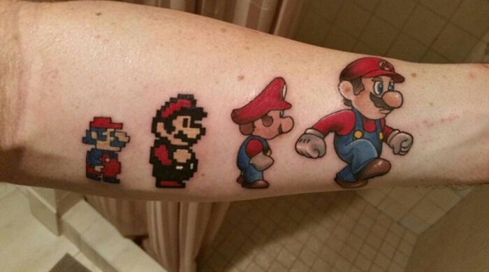 Evolution Of Mario tattoo 
