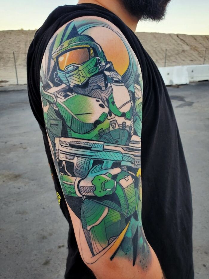 Doomguy Arm Sleeve tattoo