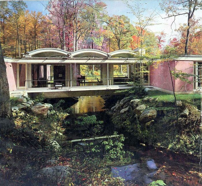 Mid-Century House Built Over A River In New Canaan, Connecticut