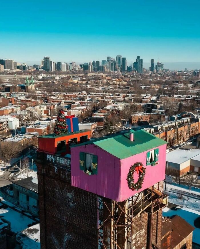 Montreal Decorated The Little House That Sits Atop An Abandoned Factory For The Holidays